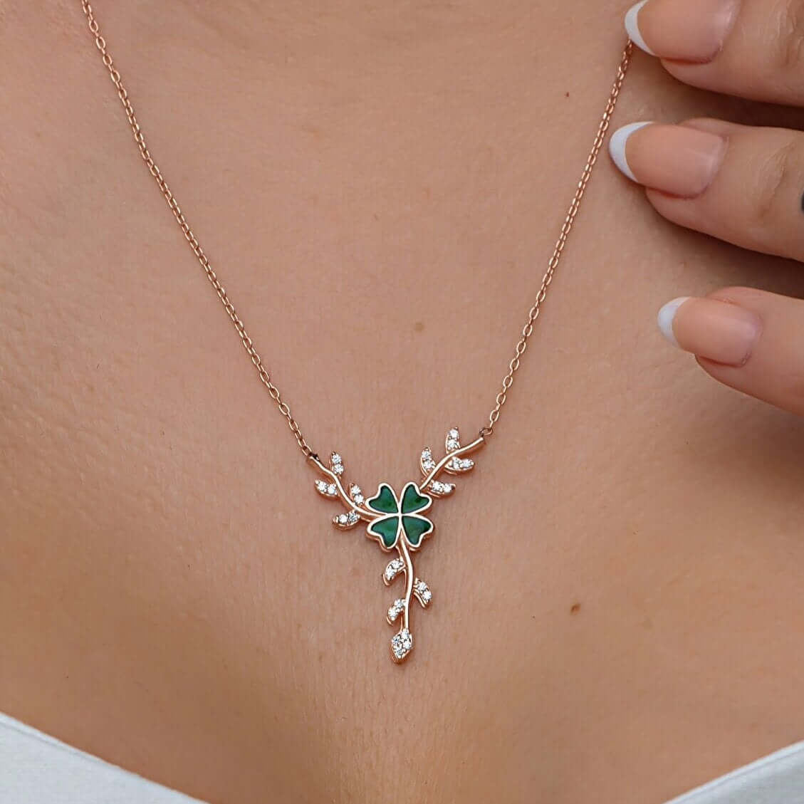 Lucky Charm Rose Gold Plated Silver Clover Necklace - Image 3