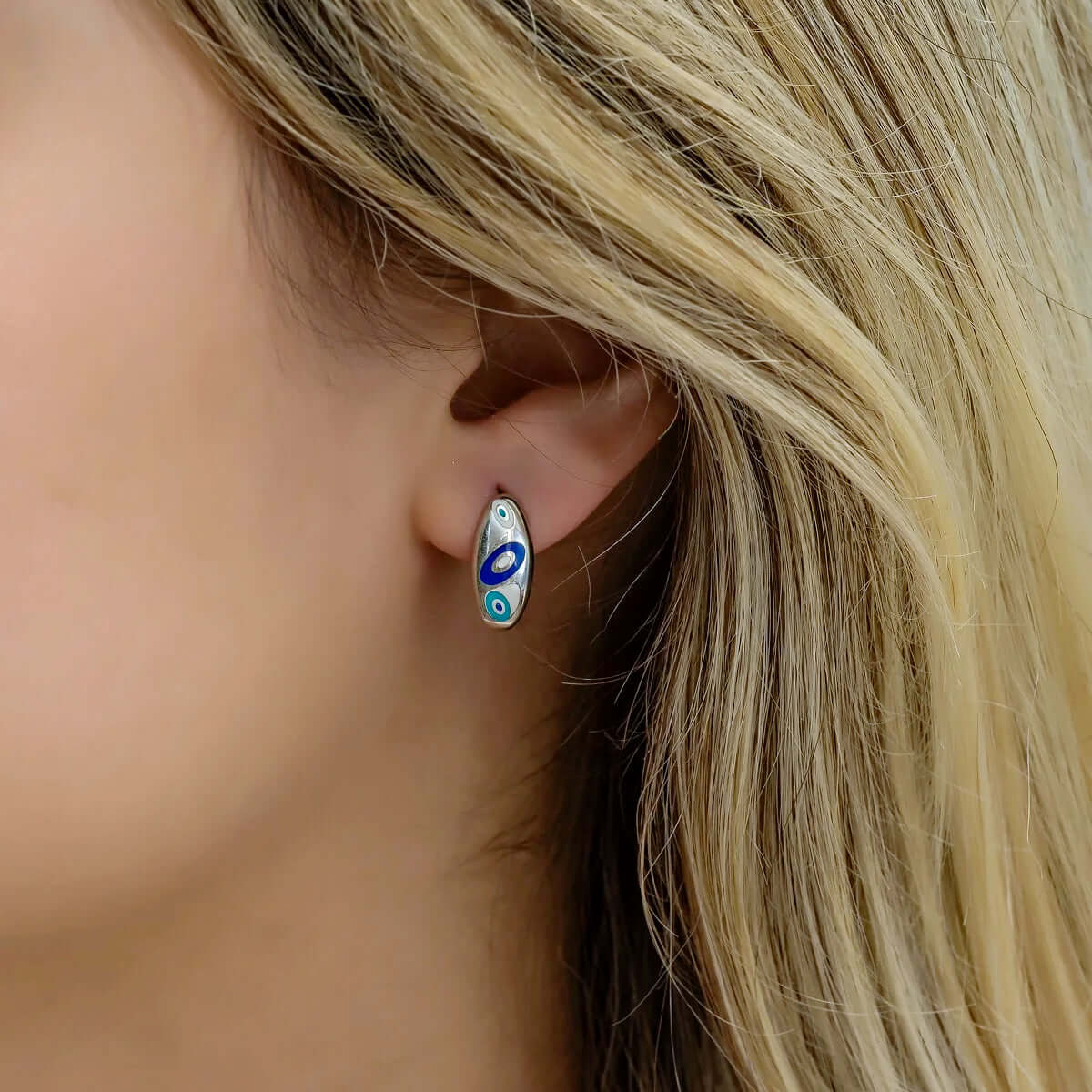 Evil Eye Pattern Handcrafted Earrings in 925 Sterling Silver - Image 3