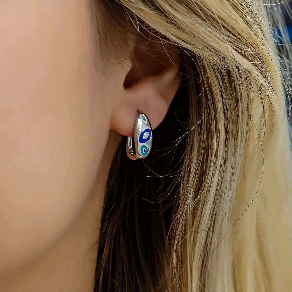 Evil Eye Pattern Handcrafted Earrings in 925 Sterling Silver - Image 2