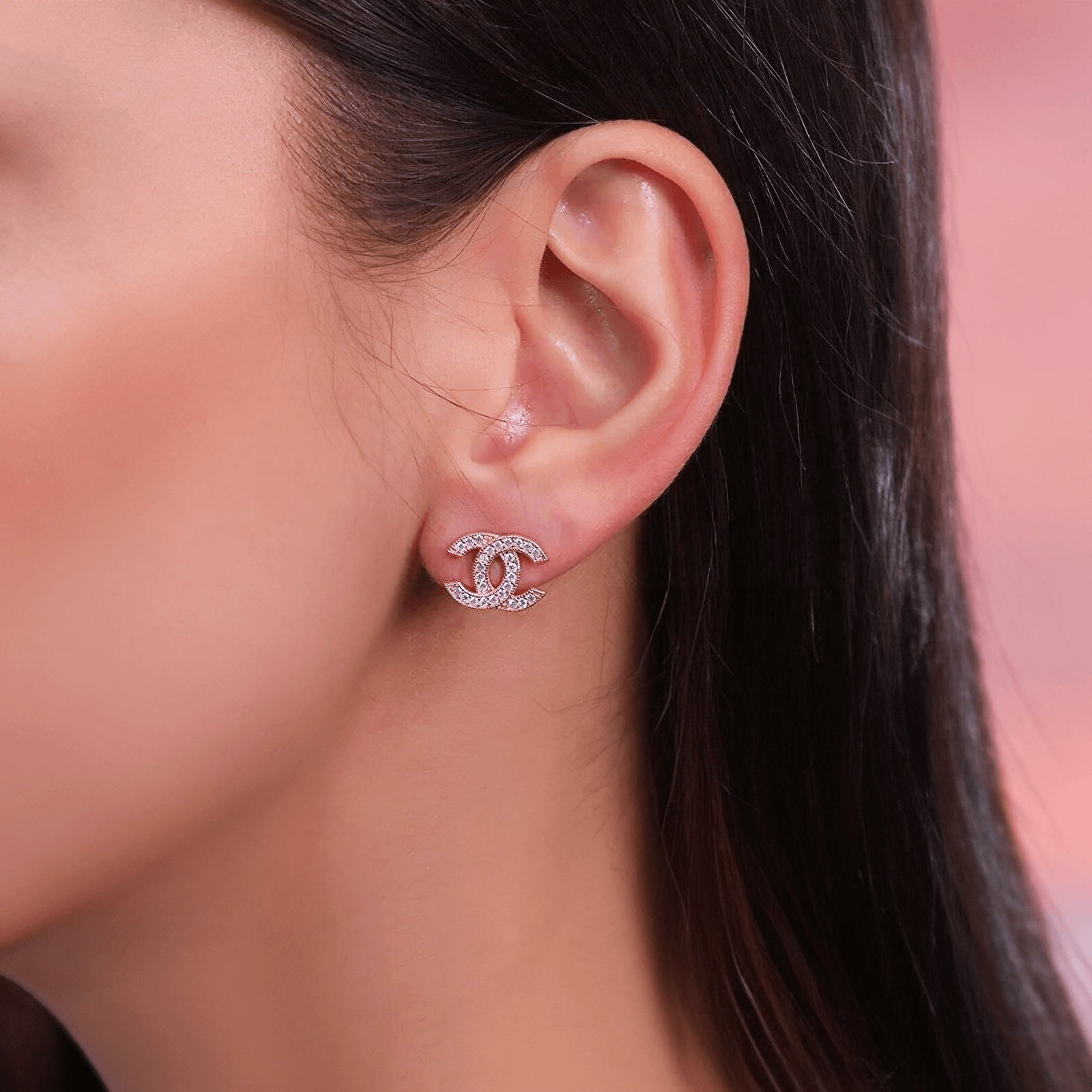 Crystal CC Earrings Gold-Plated 925 Silver Classic Studs - Image 2