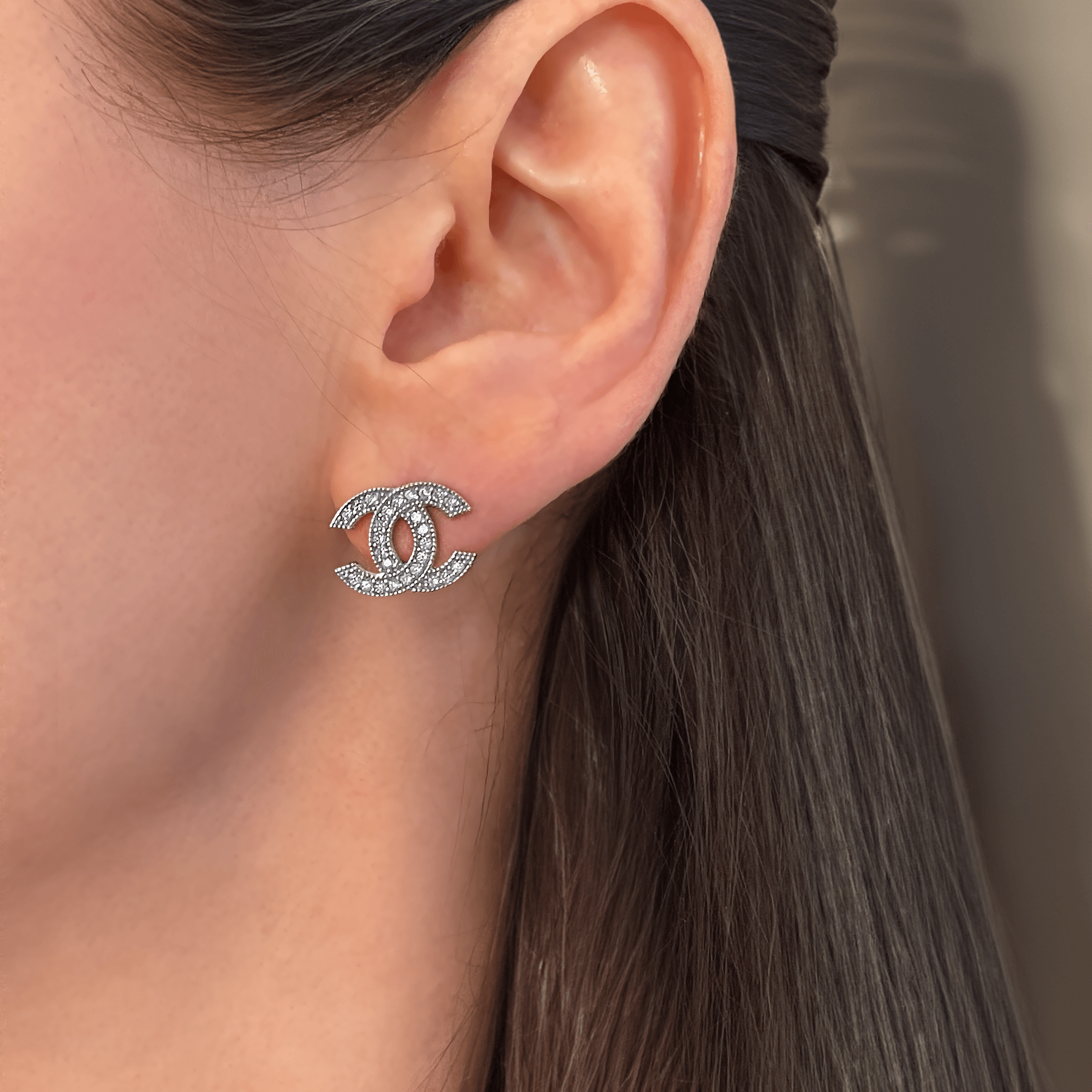 Classic CC Earrings Gold-Plated Silver Crystal Studs - Image 2