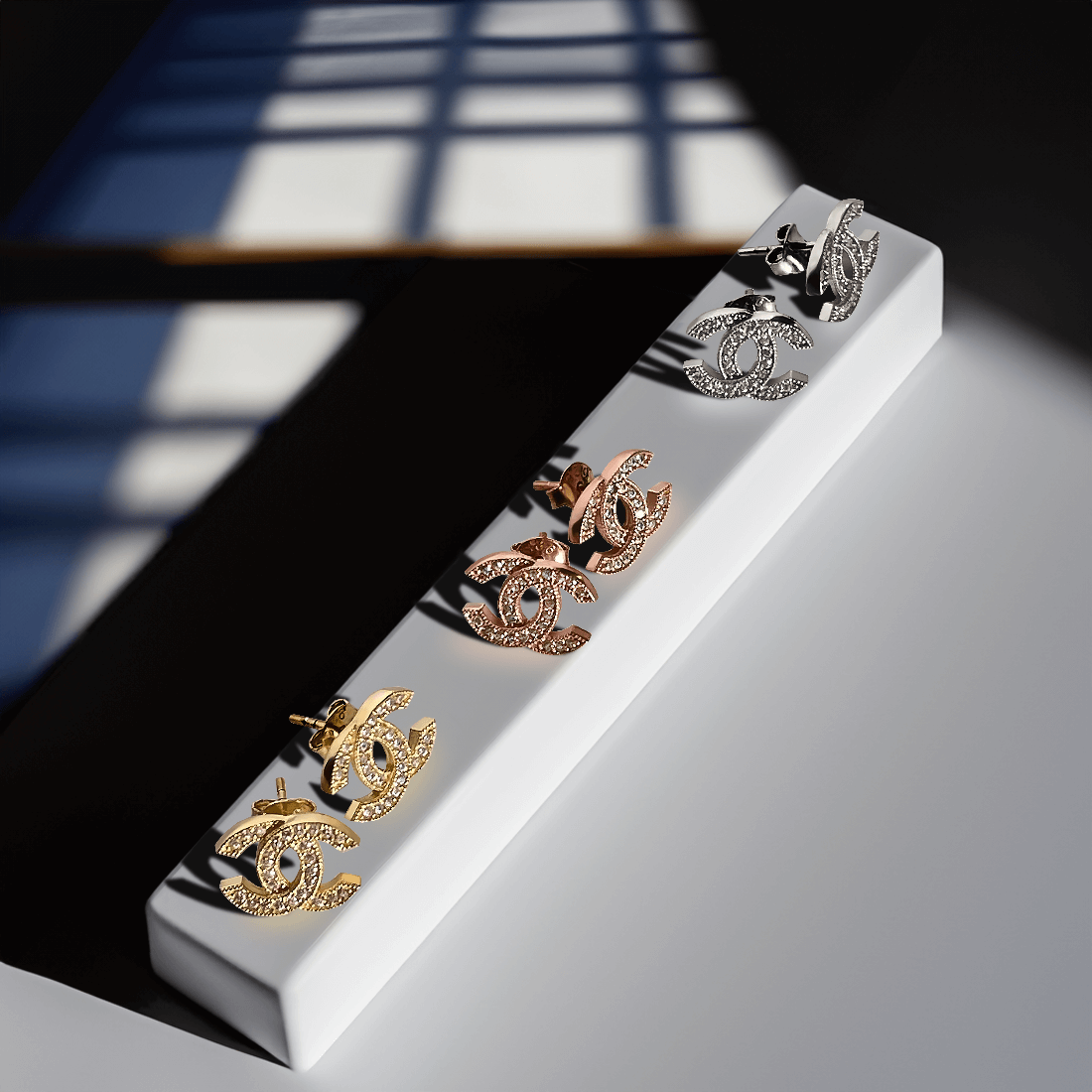 Classic CC Earrings Gold-Plated Silver Crystal Studs - Image 3