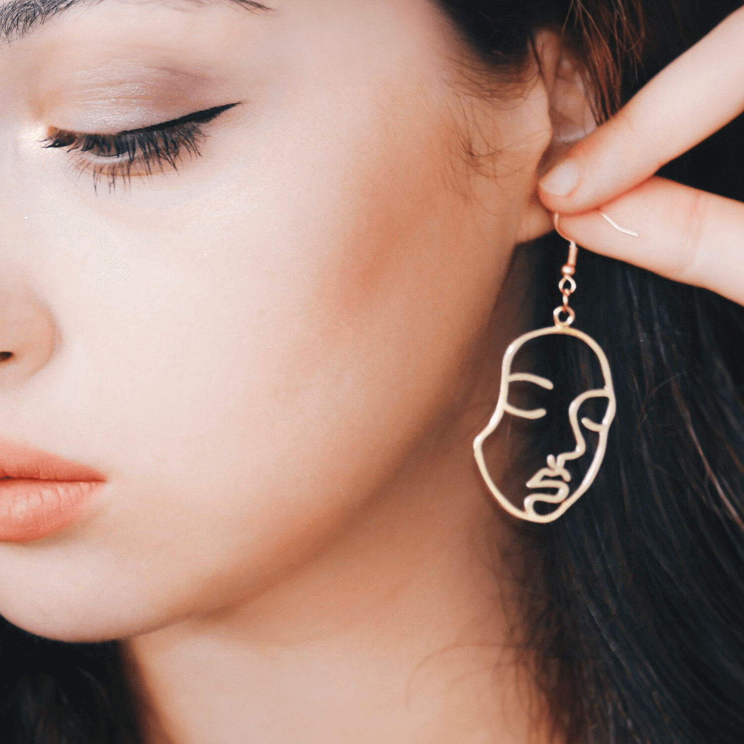 Abstract Face Dangle Earrings in Silver Exclusive Jewelry - Image 2