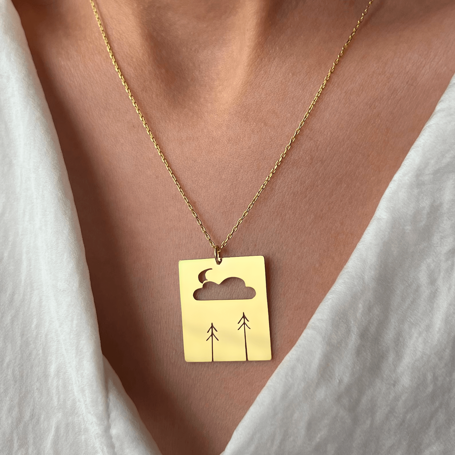 Tree Necklace Pine Forest Themed Pendant with Chain - Image 5